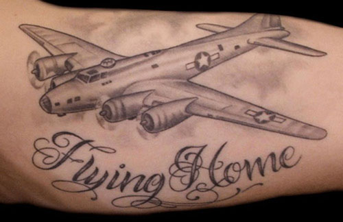 Flying Home - Airplane Tattoo Design For Bicep