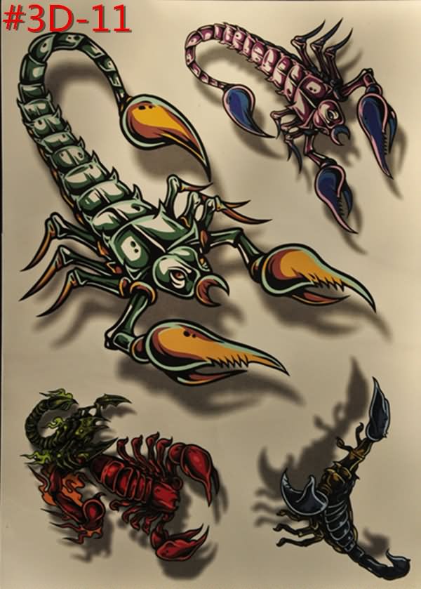 Four Colorful Scorpion Tattoo Design