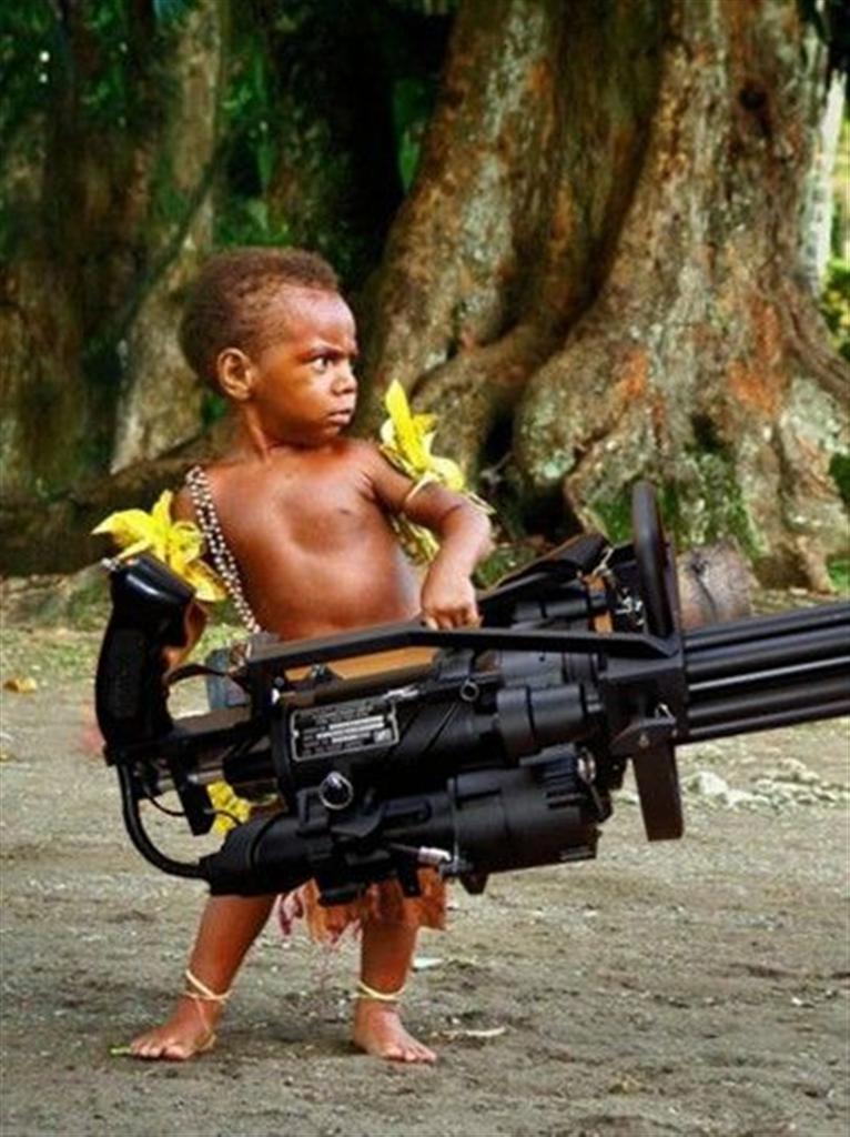 Funny Dangerous Kid With Big Machine Gun