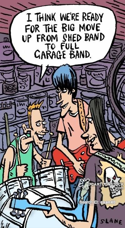 Funny Garage Musicians Band Cartoon