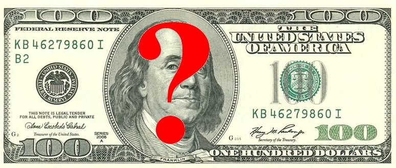 Funny Question Mark On 100 Dollars Money Image