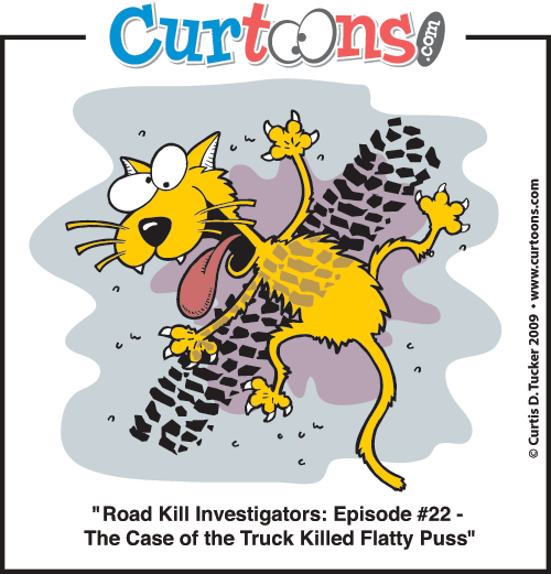 Funny Road Kill Cat Cartoon Image