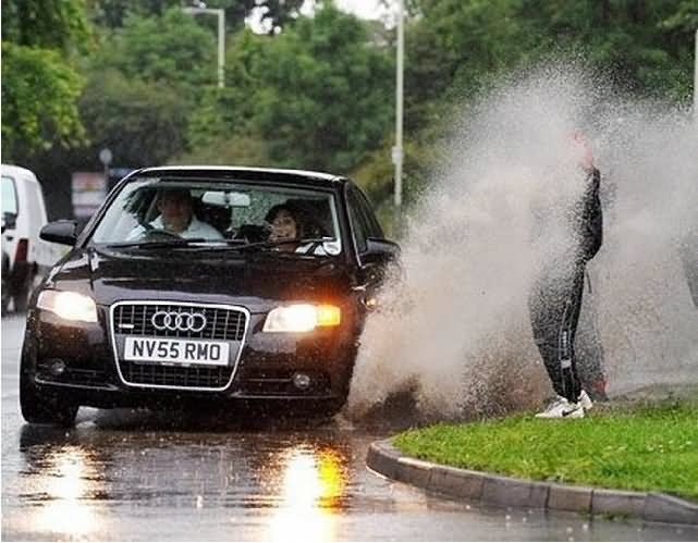 Funny Situation Car Splashing Water