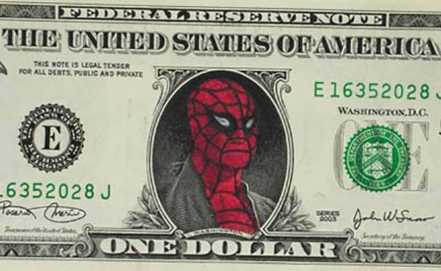 Funny Spider Man Face On Dollar