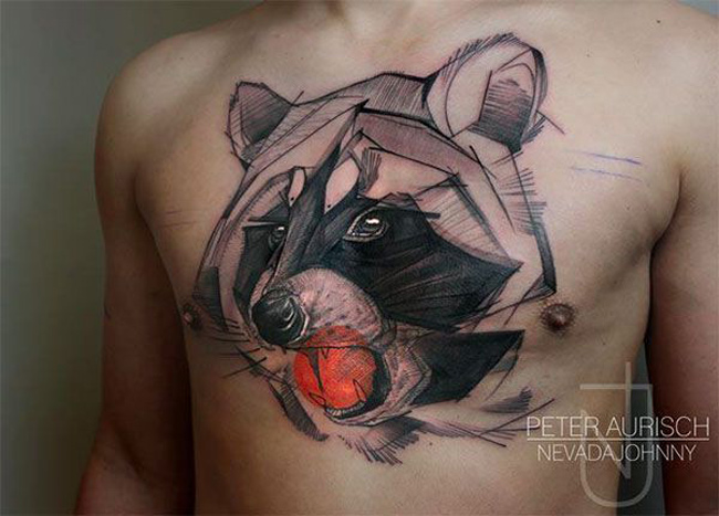 Geometric Raccoon Tattoo On Chest Tattoo For Men