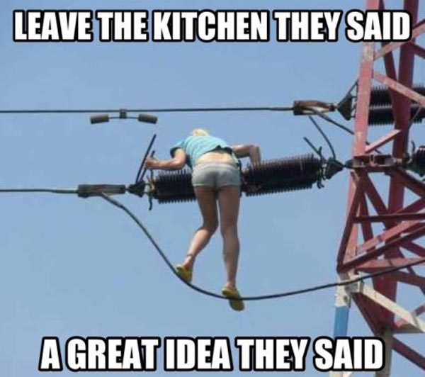 Girl On Electricity Wire Funny Dangerous Picture
