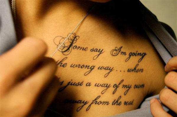 Girl Showing Her Collarbone Quote Tattoo