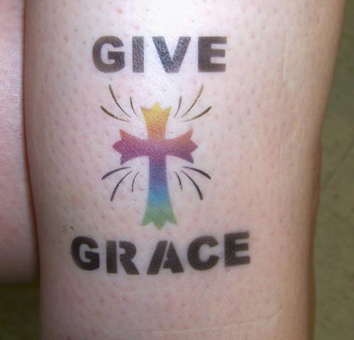Give Grace - Colorful Airbrush Cross Tattoo Design