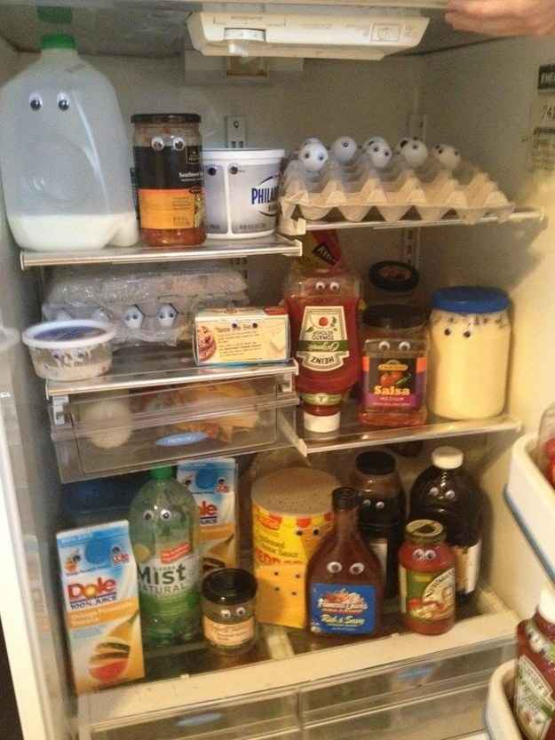 Googly Eyes On The Food In Refrigerator April Fools Day Prank