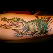 Green Ink Alligator Tattoo Design For Forearm