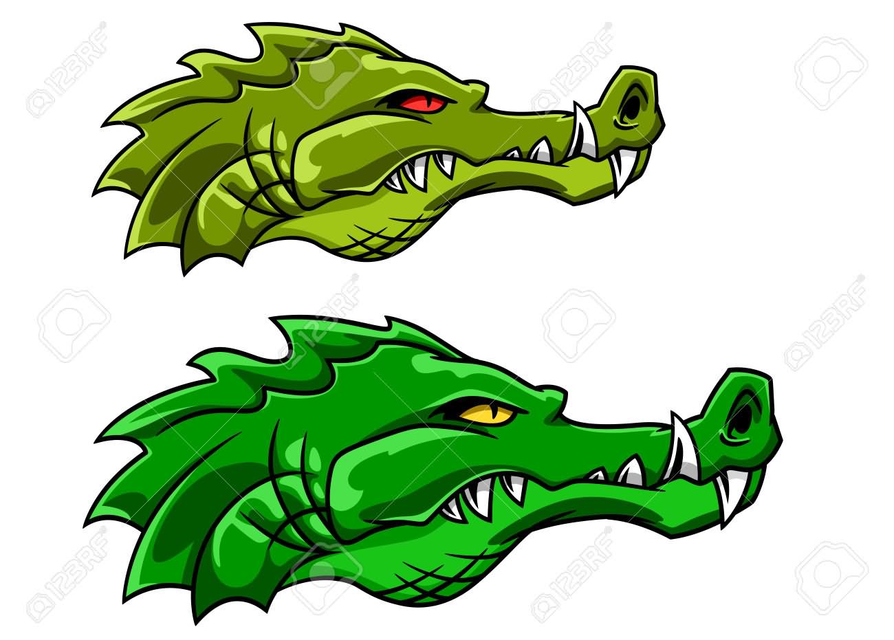 Green Ink Two Alligator Head Tattoo Design