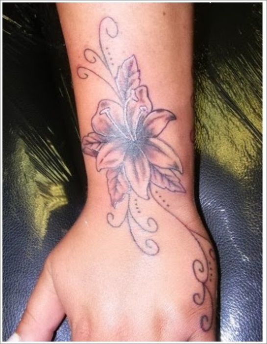 Grey And Black Wrist Flower Tattoo