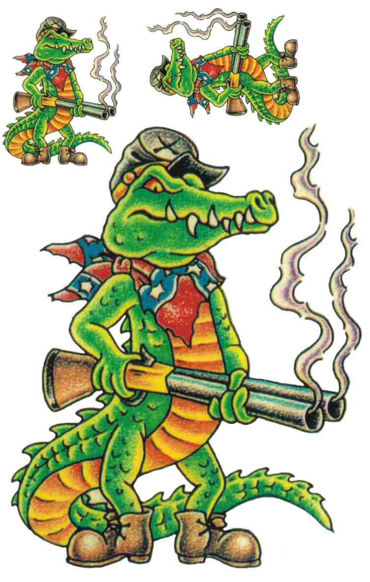 Gun In Alligator Hand Tattoo Design