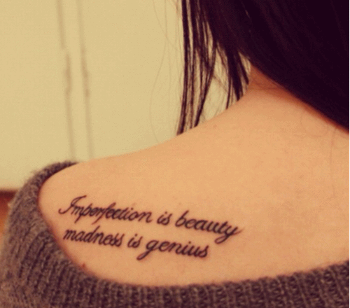 Imperfection Is Beauty Quote Tattoo On Left Back Shoulder
