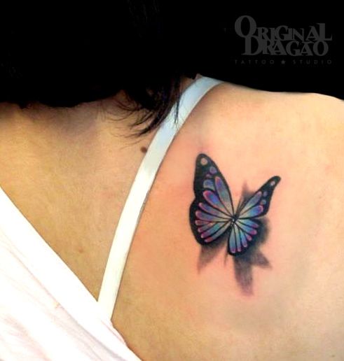 Inspiring 3D Butterfly Tattoo On Right Back Shoulder