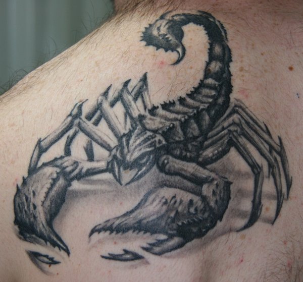 Inspiring Black And Grey 3D Scorpion Tattoo Design
