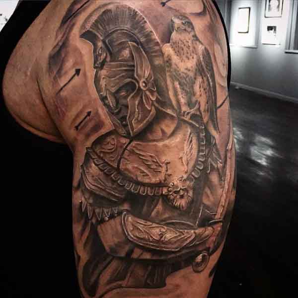 Left Half Sleeve Spartan Tattoo For Men