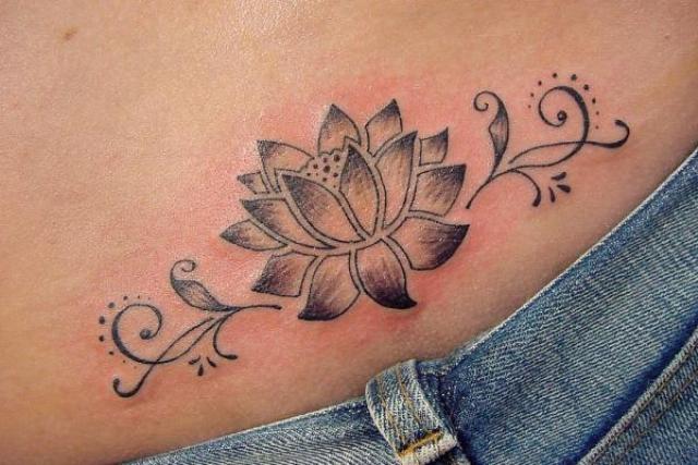 Lotus Flower Tattoo On Waist For Girls