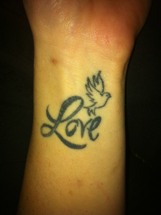 Love - Flying Bird Tattoo Design For Wrist
