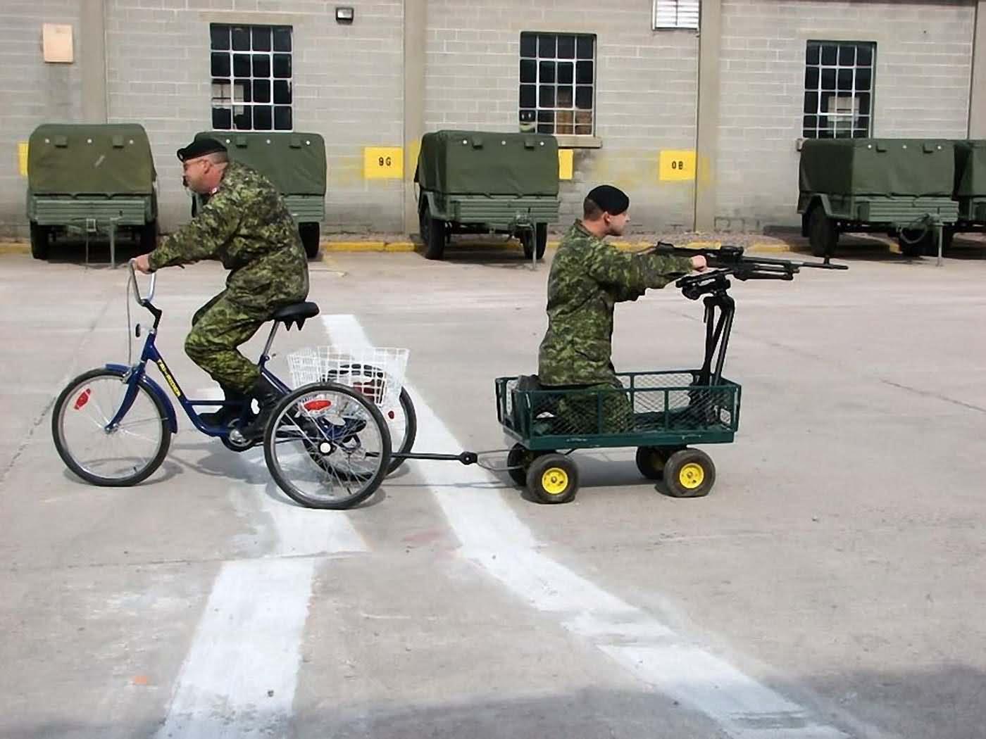 Military Man On Tricycle Funny Situations Picture