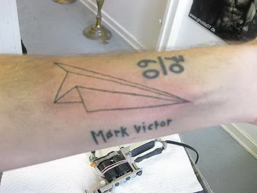 Mork Victor - Paper Airplane Tattoo On Forearm