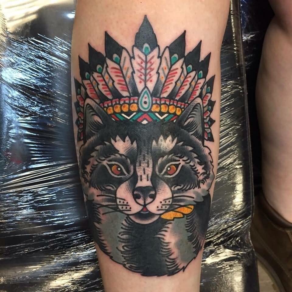 Native Black Raccoon Tattoo by Jamie Greaves