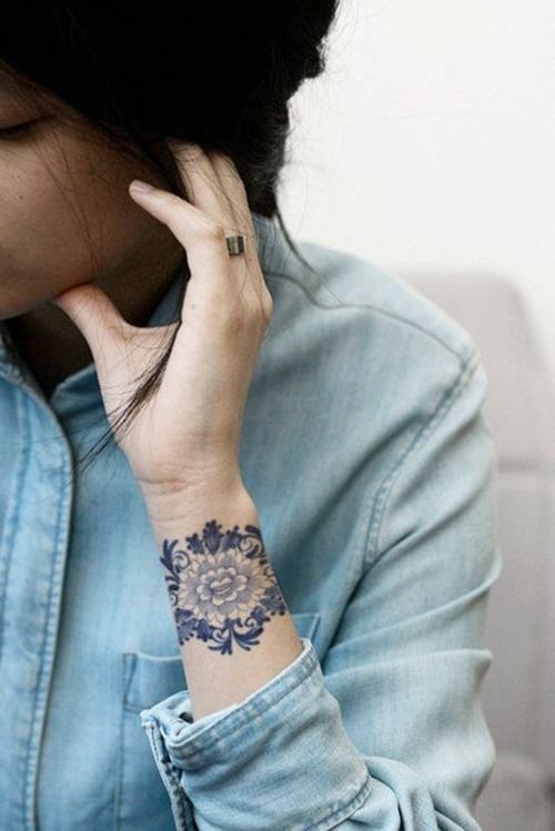 Nice Black And Grey Flower Wrist Tattoo