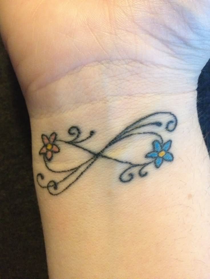 Nice Infinity And Flowers Wrist Tattoo