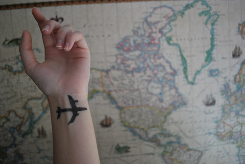 Nice Silhouette Airplane Tattoo On Wrist