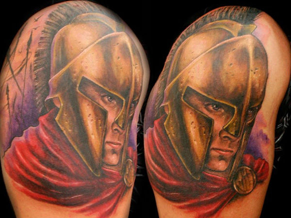 Nice Spartan Tattoo On Shoulder