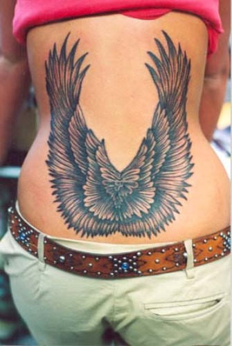 Open Angel Wings Waist Tattoo For Girls