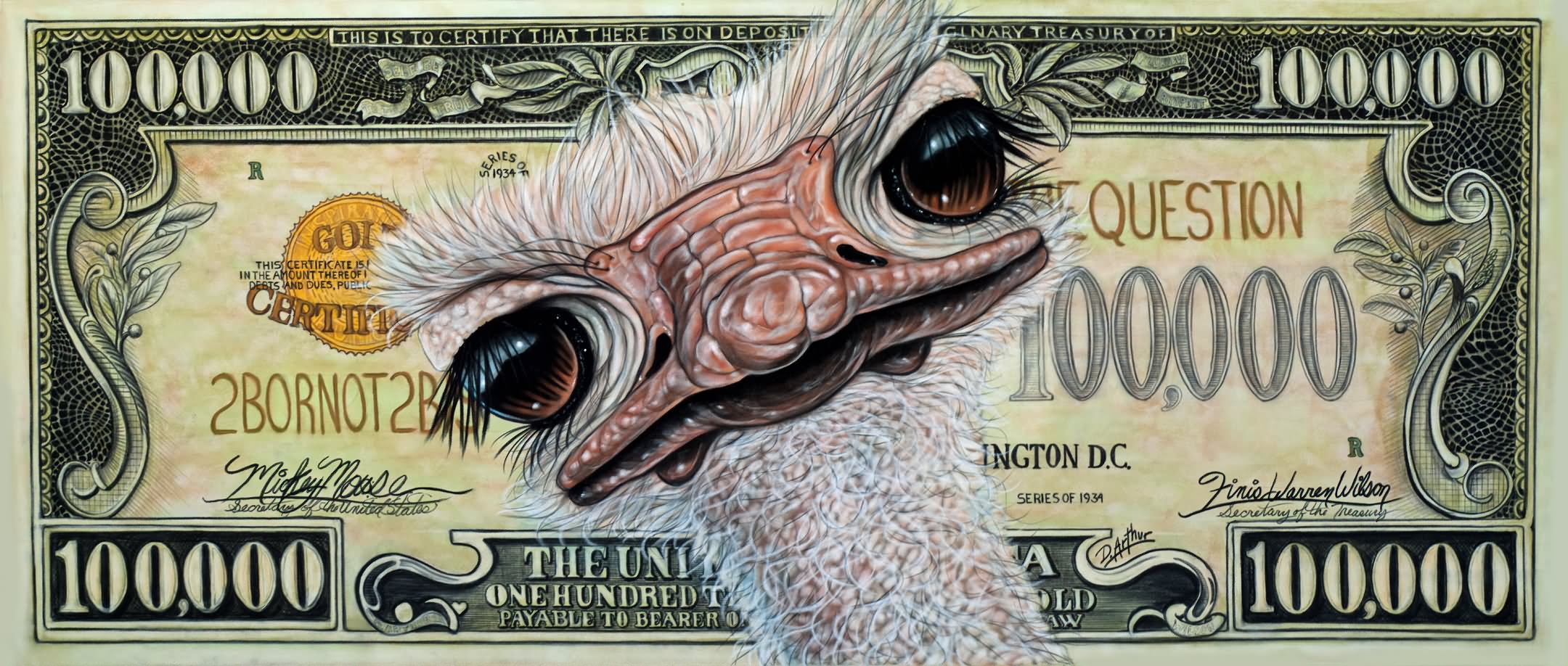 Ostrich Face On Money Funny Picture