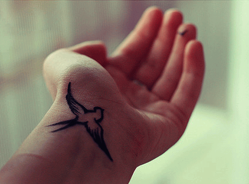 Outline Flying Birds Wrist Tattoo For Girls