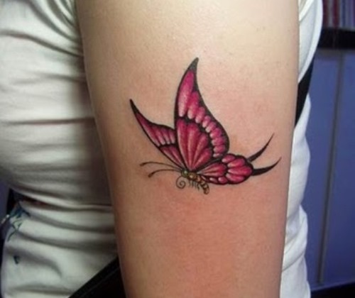 Pink Ink 3D Butterfly Tattoo Design For Half Sleeve