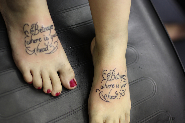 Quote Tattoos On Girl Both Feet
