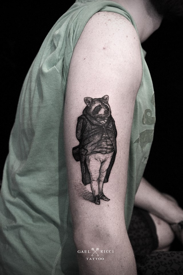 Raccoon Tattoo On Bicep by Geel Ricci