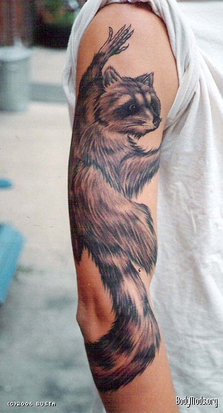 Raccoon Tattoo On Half Sleeve by Rich Bustamante