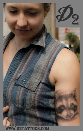 Raccoon Tattoo On Left Half Sleeve by Puku