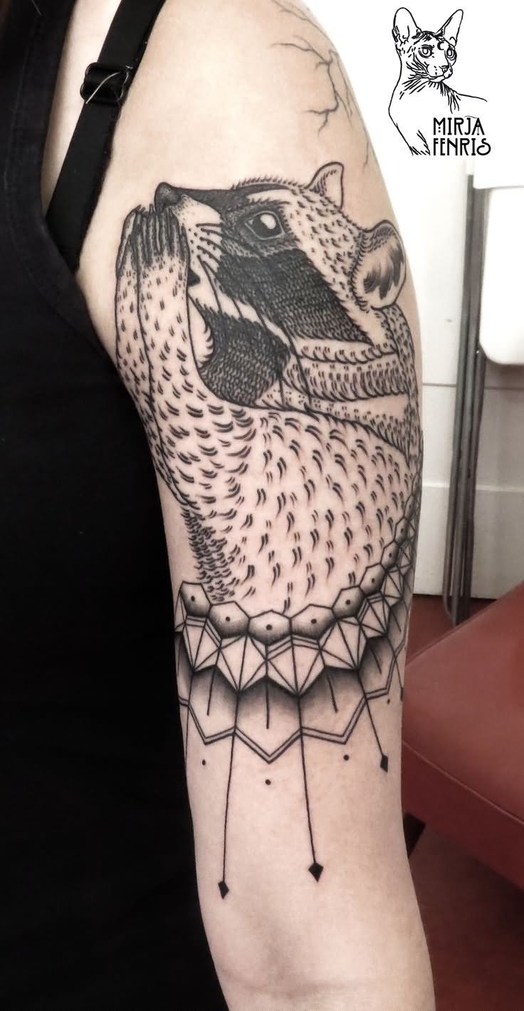 Raccoon Tattoo On Sleeve by Mirja Fenris