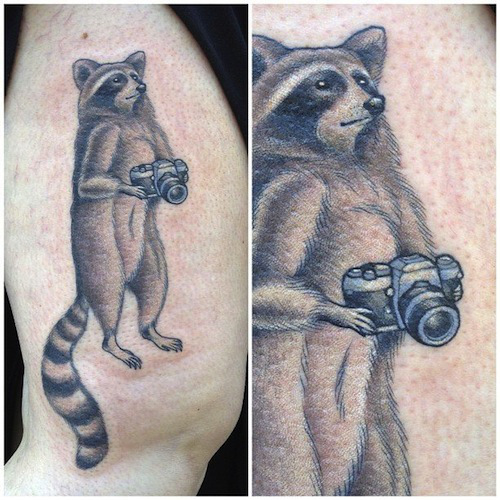 Raccoon With Camera Tattoo by Hanna Sandstrom