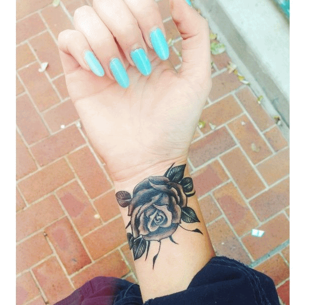 Realistic Rose Flower Wrist Tattoo For Girls