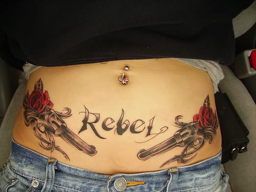 Rebel Pistol Tattoos On Waist