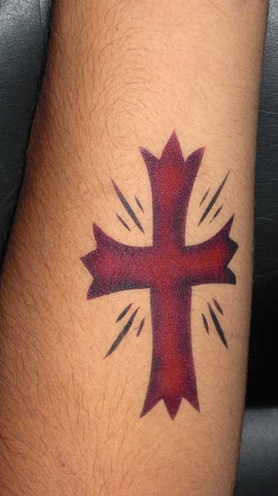 Red Airbrush Cross Tattoo Design For Arm