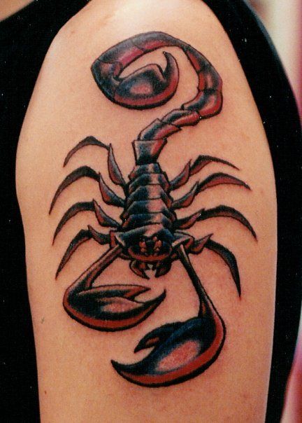 Red And Black 3D Scorpion Tattoo Design For Shoulder