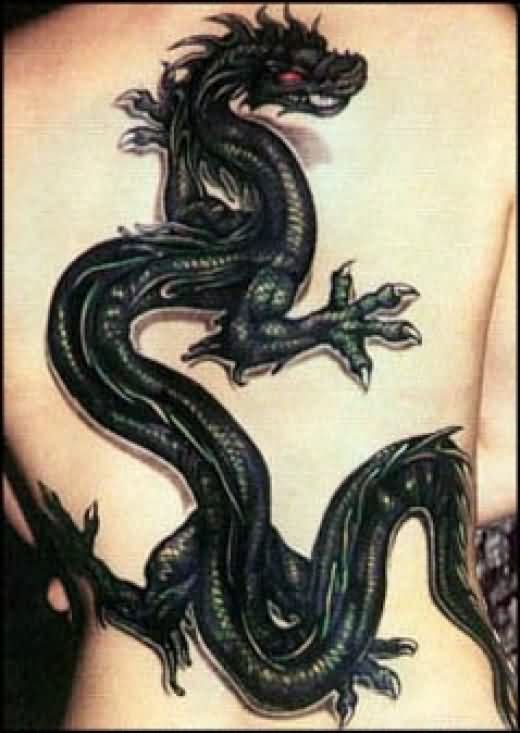 Red Eye Dragon Tattoo On Back Body
