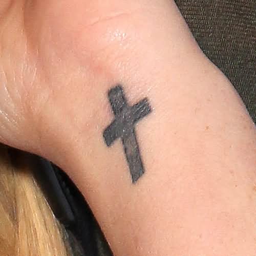 Renee Olstead Cross Wrist Tattoo
