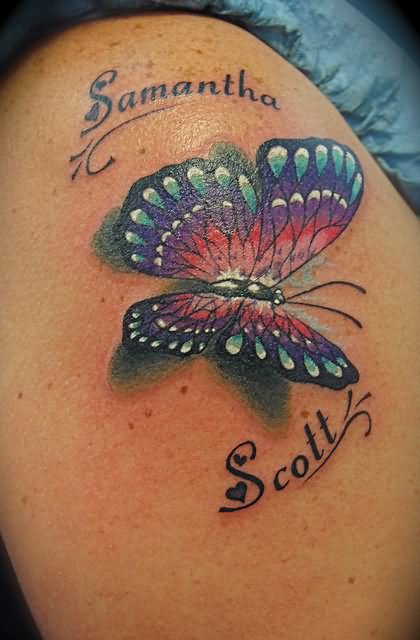 Samantha Scott - Colorful 3D Butterfly Tattoo Design For Shoulder