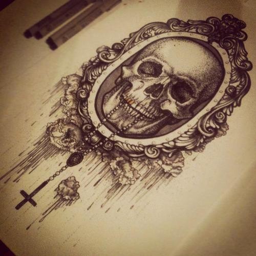 Skull In Frame Tattoo Design