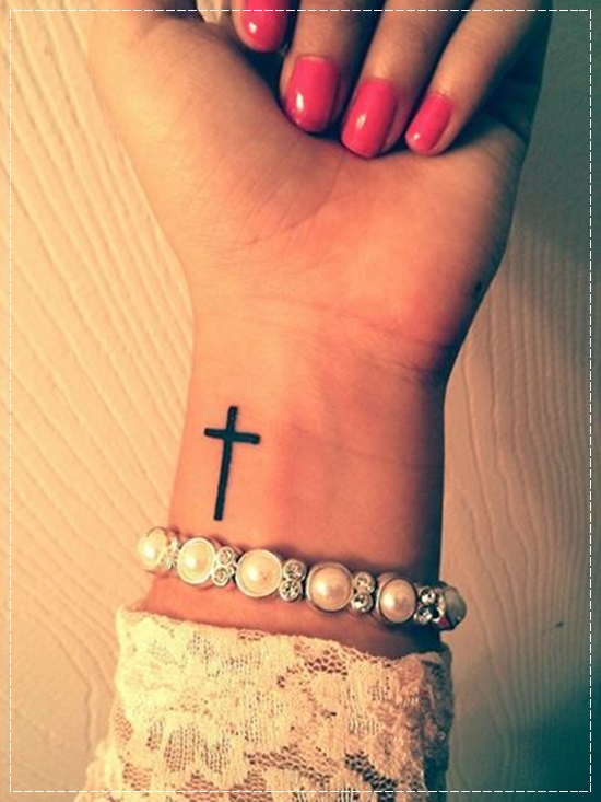 Small Black Cross Tattoo On Wrist