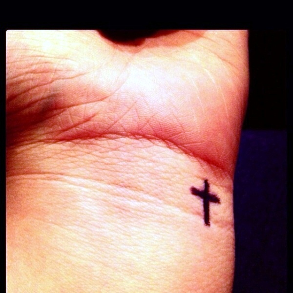 Small Wrist Black Cross Tattoo